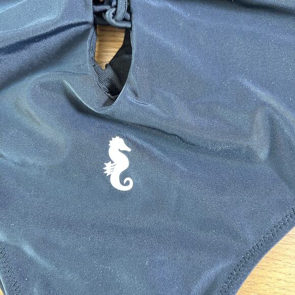 Sunny Co The Bianca Black Plunge Lace Up One Piece Bathing Suit Womens S NWOT - Picture 5 of 7